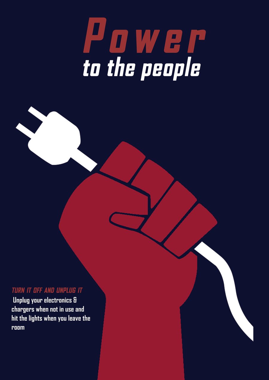 Power to the people poster: a raised fist gripping an unplugged cable